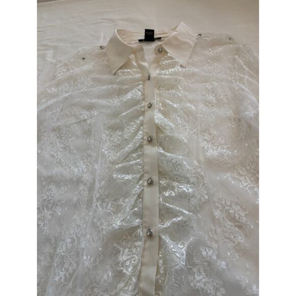 Boston Proper Cream Lace Button Up Collard Shirt Size 12 - Picture 2 of 3